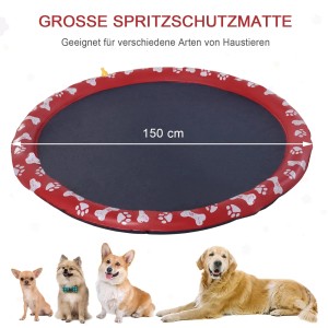 PawHut Hunde Sprinkler Matte, 170 cm, rot mit Pfotenmuster, Wasserspielzeug für Hunde.