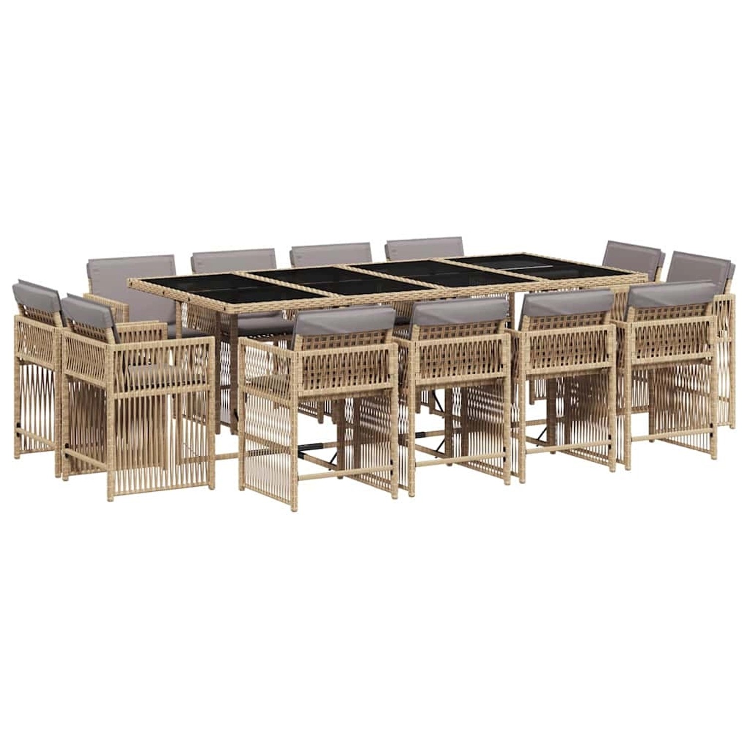 vidaXL 13-Tlg Garten-Essgruppe mit Kissen Beigemischung Poly Rattan 3211764 günstig online kaufen