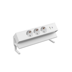 Kalb 3er Aufsatzsteckdose mit USB-A/C für Möbel, weiss/silber.