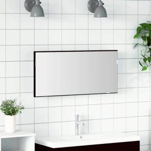Rechteckiger vidaXL Spiegel mit LED-Leisten in Schwarz Eichen-Optik, 80x37 cm, montiert über einem Waschtisch.