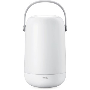 Weiße WiZ Smart LED Tischleuchte Mobile Portable mit Tragegriff.