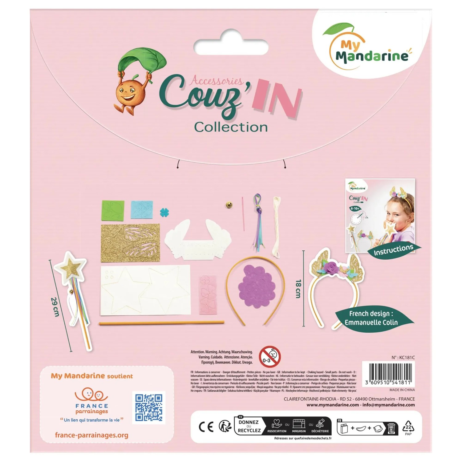 MyMandarine Feen-Kostüm-Set zum Nähen mit Zauberstab, Haarreif und Bastelmaterialien für Kinder.
