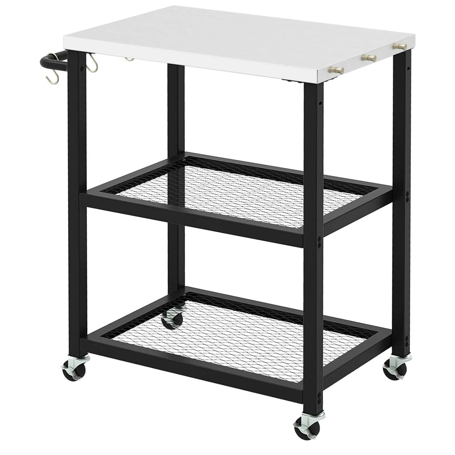 Costway Grillwagen Outdoor Grilltisch mit 3 Ablagen & 4 Rädern 3 Haken