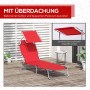 Rote Outsunny Sonnenliege mit Dach, klappbar und bis 120 kg belastbar. Gartenliege für Terrasse und Balkon.