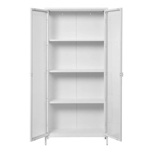 Offener, weißer ebuy24 Brisbane Vitrinenschrank mit Glastüren und Regalböden.
