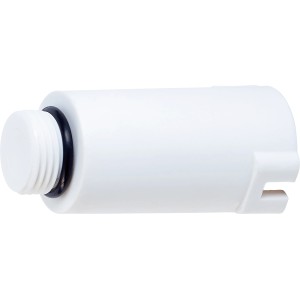 Weißer Abpress-Zapfen aus Kunststoff mit Außengewinde zum Verschließen von Wasserleitungen.