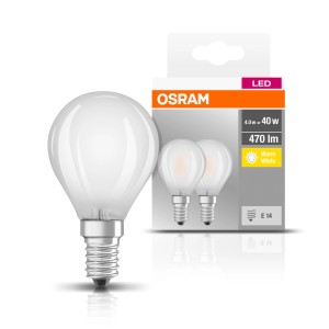 2er Set Osram LED-Leuchtmittel E14 in Tropfenform, 4W, 470lm, warmweiß.