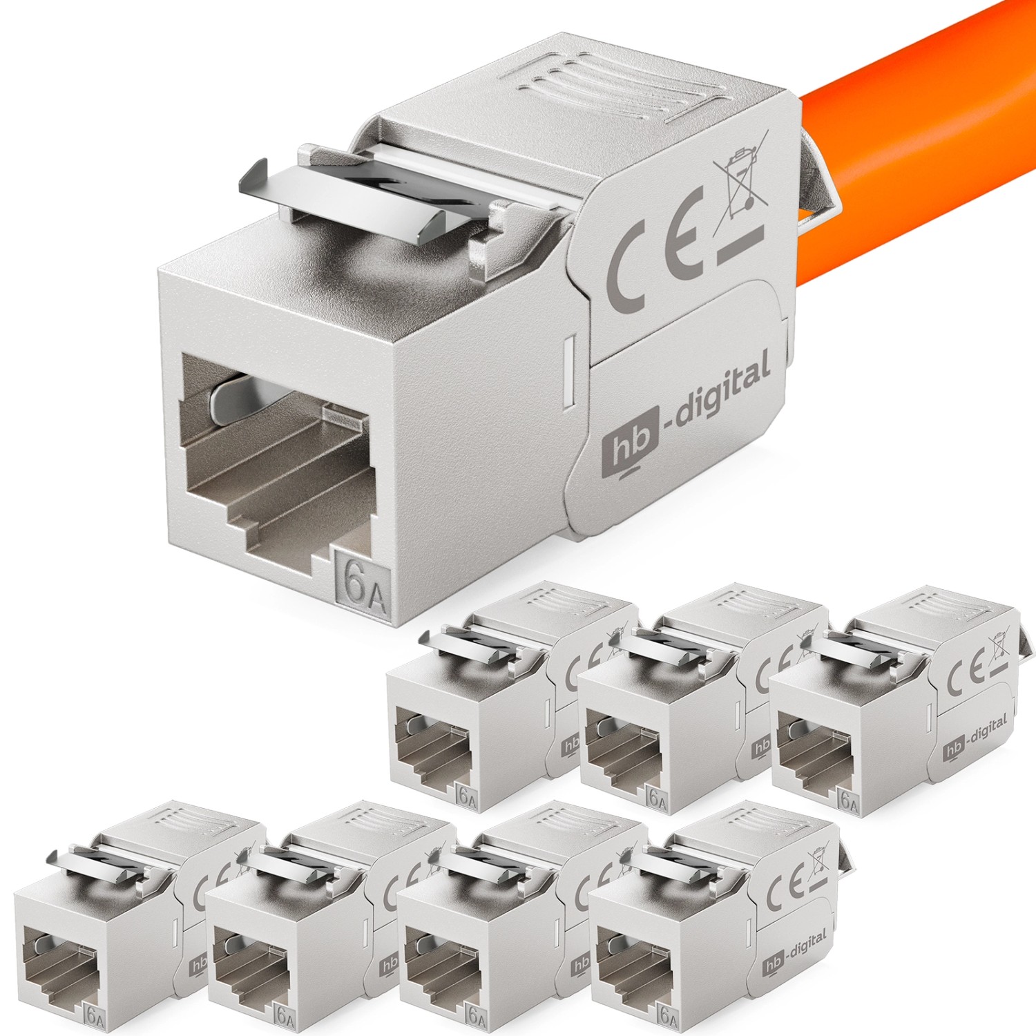 hb-digital 8x Keystone Modul CAT 6a RJ45 GHMT-Zertifiziert Werkzeuglos