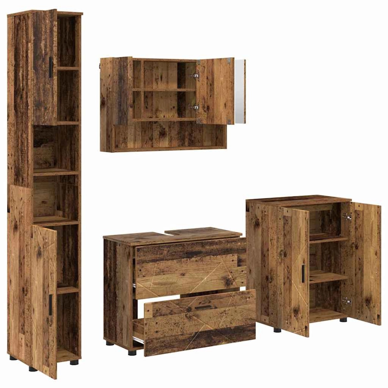 vidaXL Badezimmermöbel-Set mit Tür 4-Tlg Altholz Sperrholz und Metall 33930 günstig online kaufen