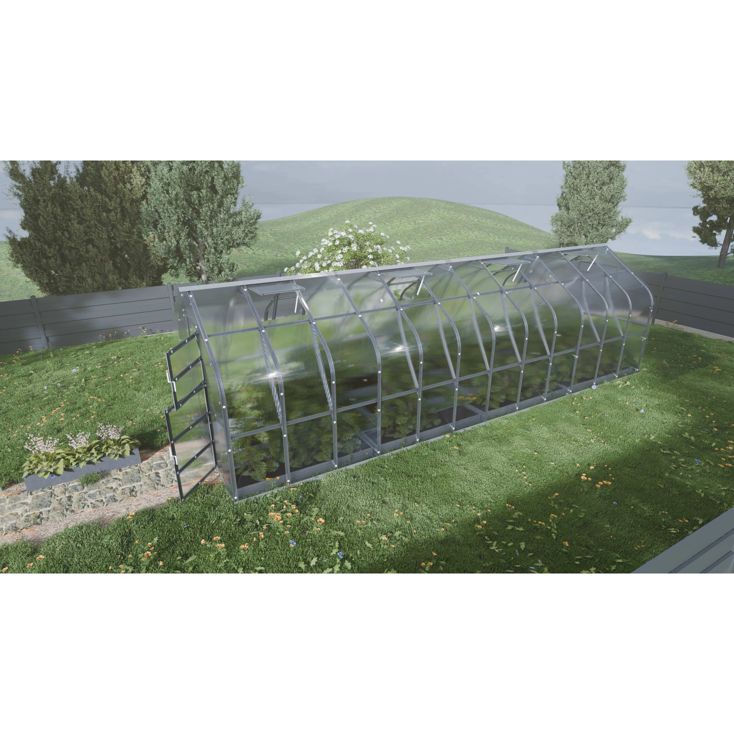 Klasika Gewächshaus 20m² mit Polycarbonat, 4 Dachfenster. Stabiles, transparentes Garten Gewächshaus.