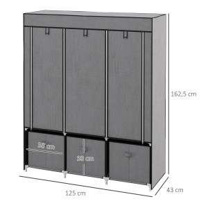 HOMCOM Stoffschrank, dunkelgrau, mit Kleiderstangen und Schubladen, 125x43x162,5 cm.