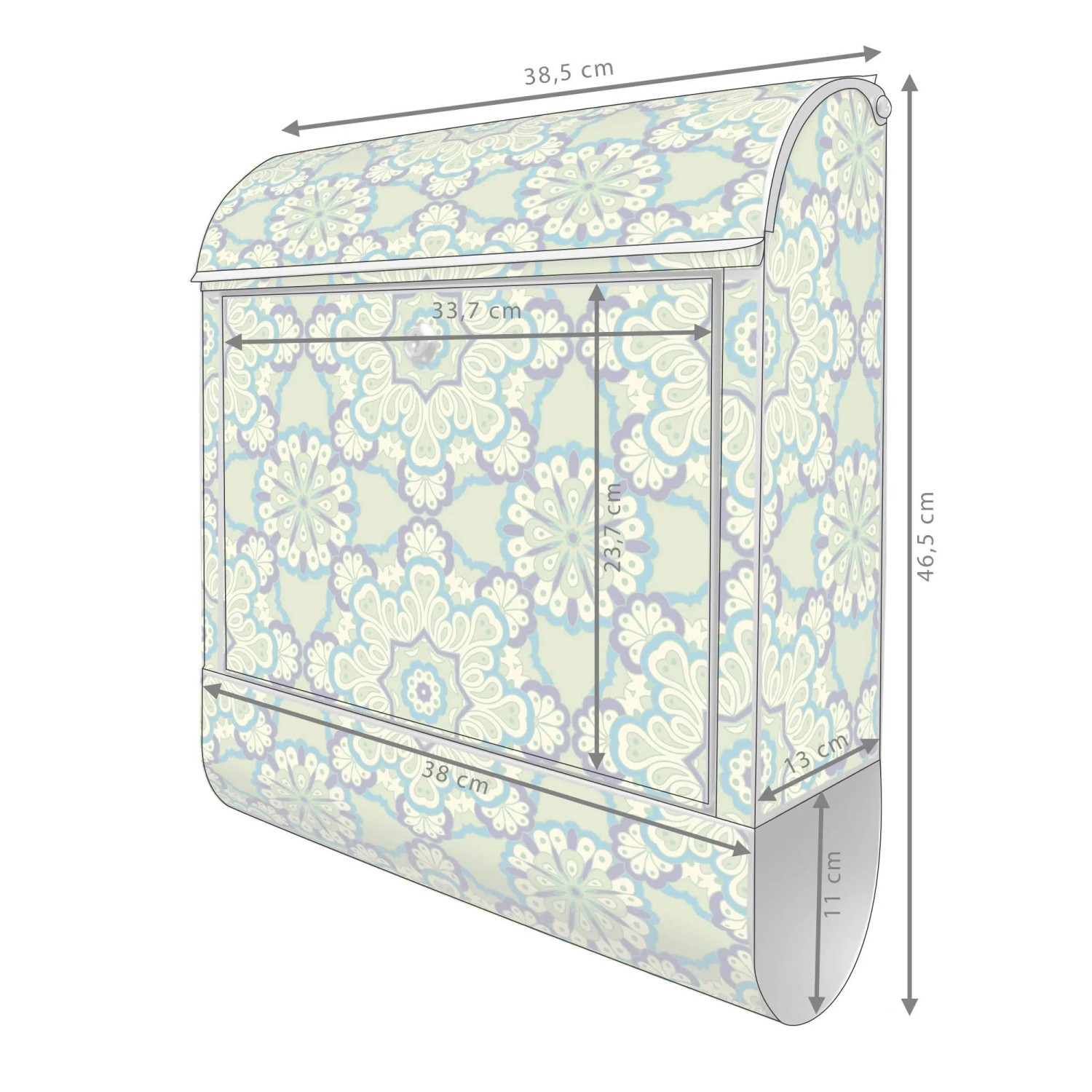 Banjado Design Briefkasten Silber Pulverbeschichtet 39x47x14cm 2 Schlüssel Mit Zeitungsfach Motiv Kaleidoscop Grün_6