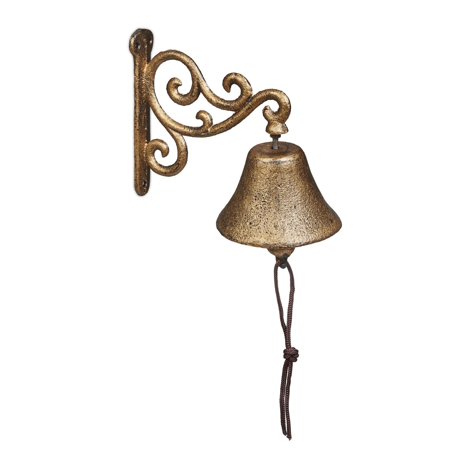 Relaxdays Türglocke Gusseisen Gold Ornamentiert mit Kordel 15,5 cm x 10 cm x 17,5 cm 0,9 kg