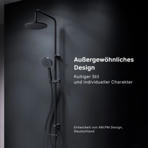 Schwarzes AM.PM Duschsystem Play mit Kopf- und Handbrause.
