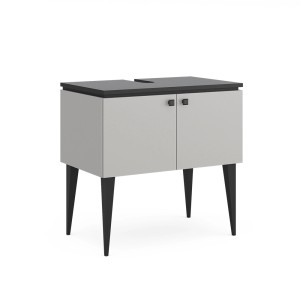 Vicco Waschbeckenunterschrank Gerta, grau/schwarz, 80 cm breit, mit zwei Türen.