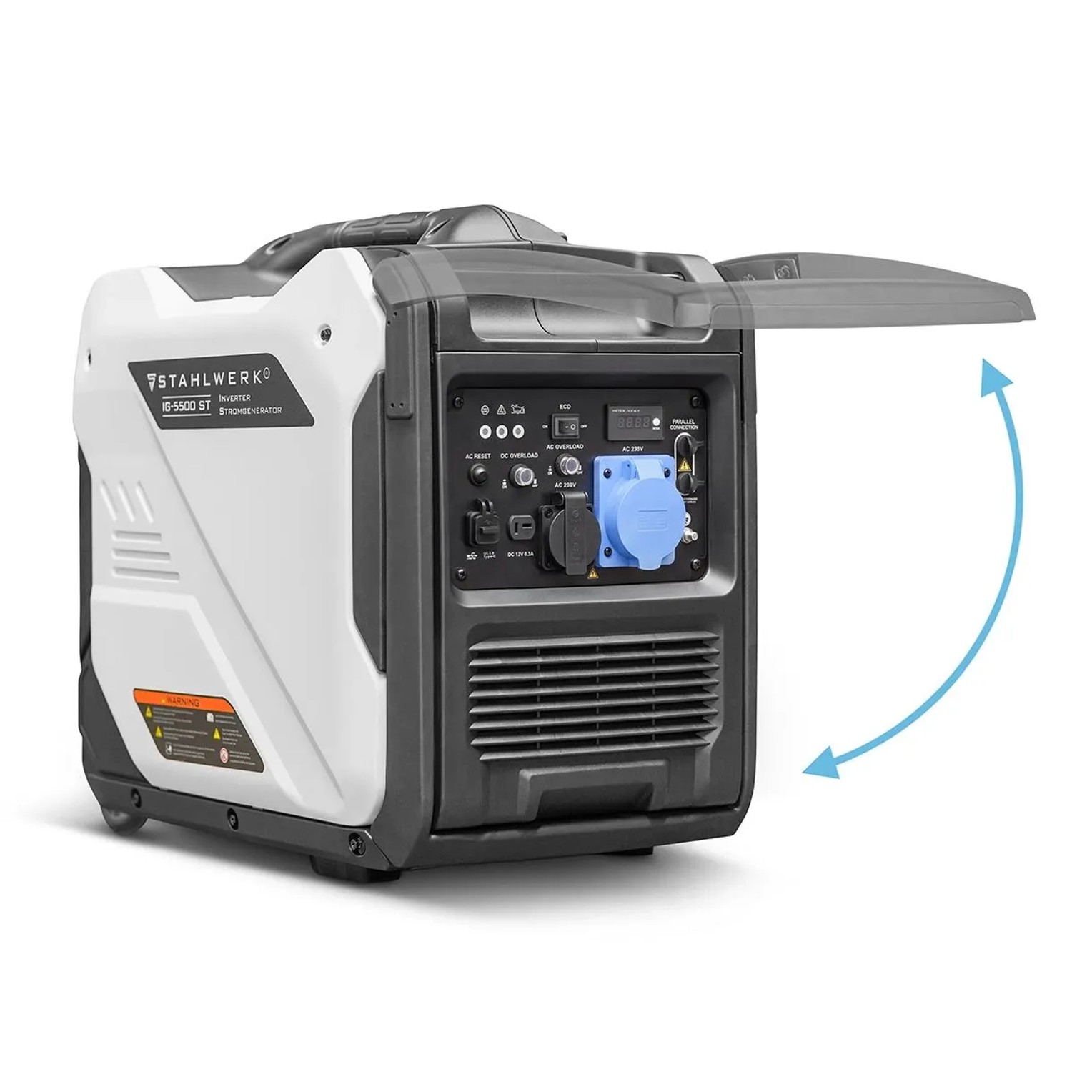 STAHLWERK Inverter Stromgenerator IG 5500 ST, weiß-grau, 5,5 kW Leistung, mit Anschlüssen. Mobil für Baustelle & Camping.