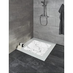 Anthrazitfarbene Kleine Wolke Duscheinlage Marble 55x55 cm im modernen Badezimmer.