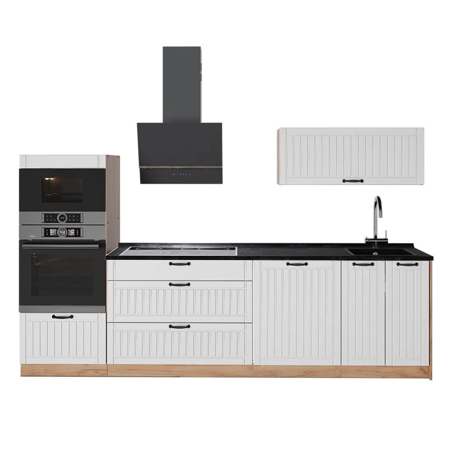 Vicco Küchenzeile Fame-Line Weiß Landhaus/Goldkraft Eiche 280 x 154 AP Anthrazit Art Nr 64703