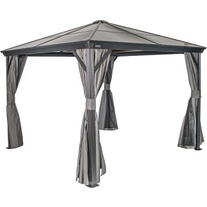 Sojag Pavillon Verona 10x10 Anthrazit mit Moskitonetz und Vorhängen, 298x298x261 cm.