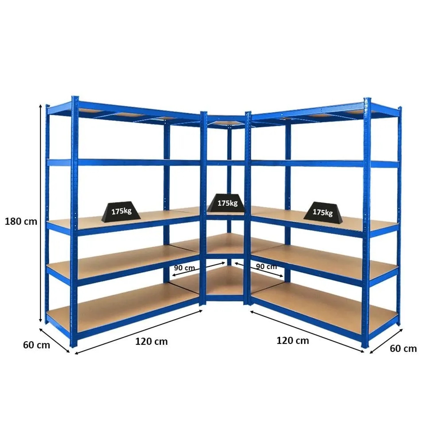 PROREGAL Mega Deal 1 x Eckregal & 2x Schwerlastregal Taurus HxBxT 180 x 210 x 60 cm Fachlast 175 kg Blau Kellerregal Steckregal Garagenregal_4