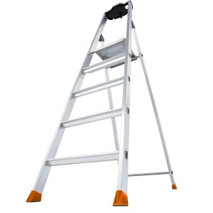 Krause Solido Stehleiter mit 5 Stufen, Aluminium, mit Ablage und Eimerhaken.