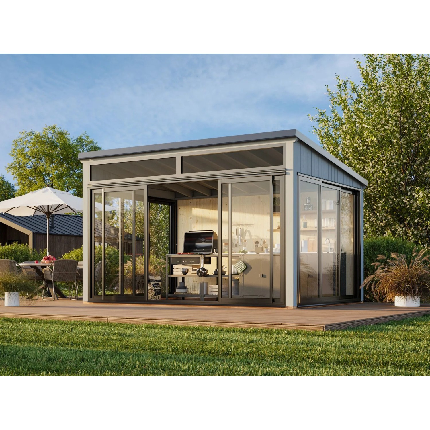 Palmako Holz-Gartenhaus Saga Slide Pultdach Lackiert 420 cm x 297 cm 11,6 m²