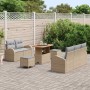 Beiges 8-teiliges Garten-Sofa-Set aus Poly Rattan von vidaXL für Terrasse und Garten.