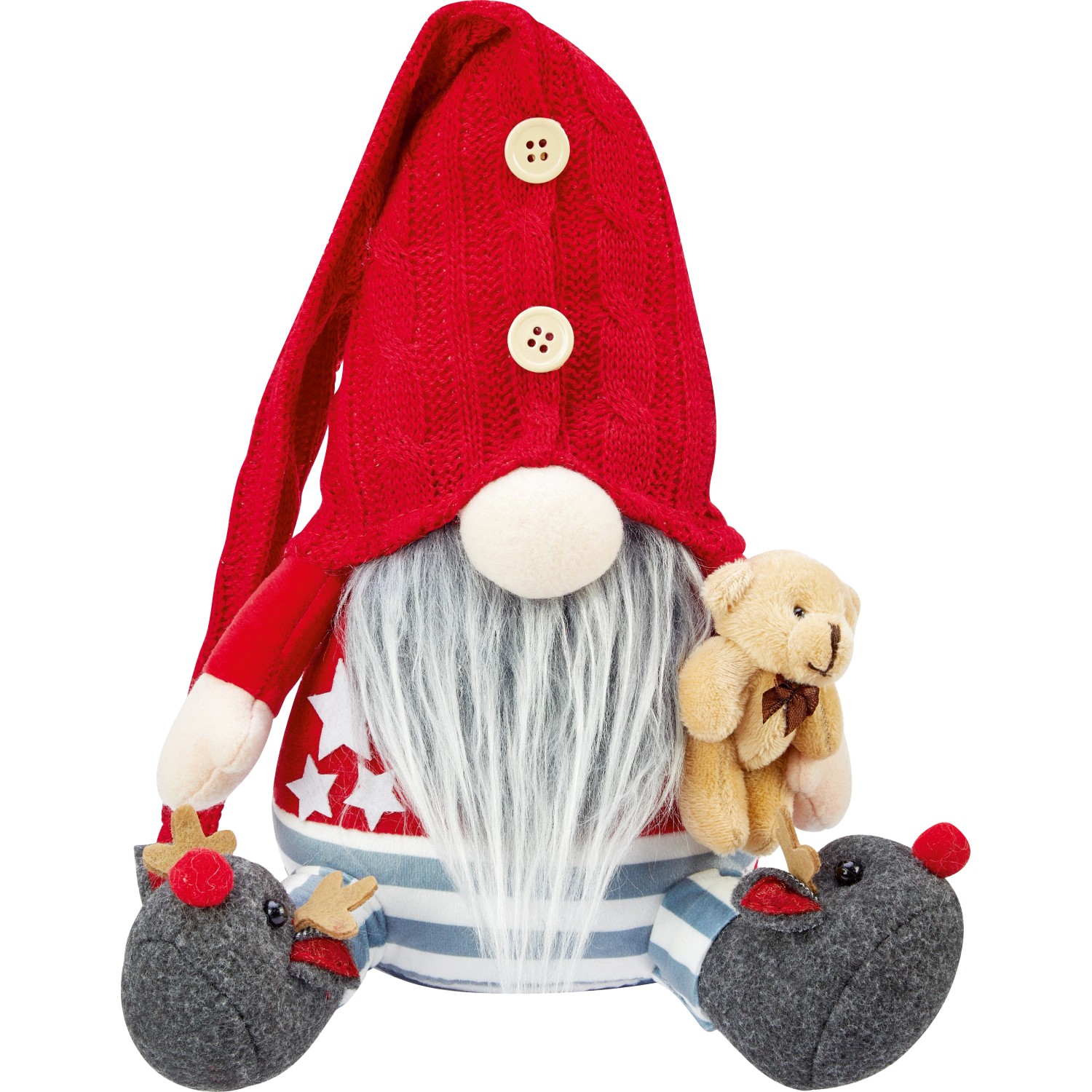 Stoff-Weihnachtsmann mit Teddy 23 cm Rot-Grau