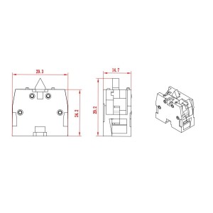Sintron Kontaktelement Öffner 2er-Set IN1, Schemazeichnung mit Maßen für Schalterprogramme.