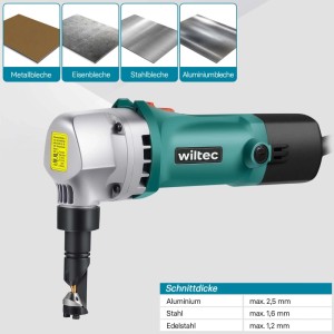 Wiltec Blechknabber 500W, ein Blechschneider/Nibbler für präzise Schnitte in Metall und Kunststoff.