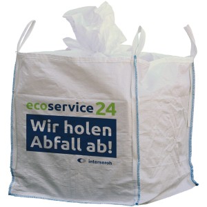 Weißer Ecoservice24 Bag, gefüllt mit Abfall, zur einfachen Abfallentsorgung.