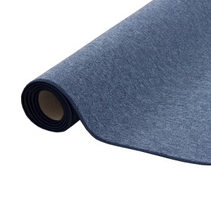 Dunkelblauer Snapstyle Teppich Strong, Feinschlingen Velour, gerollt.