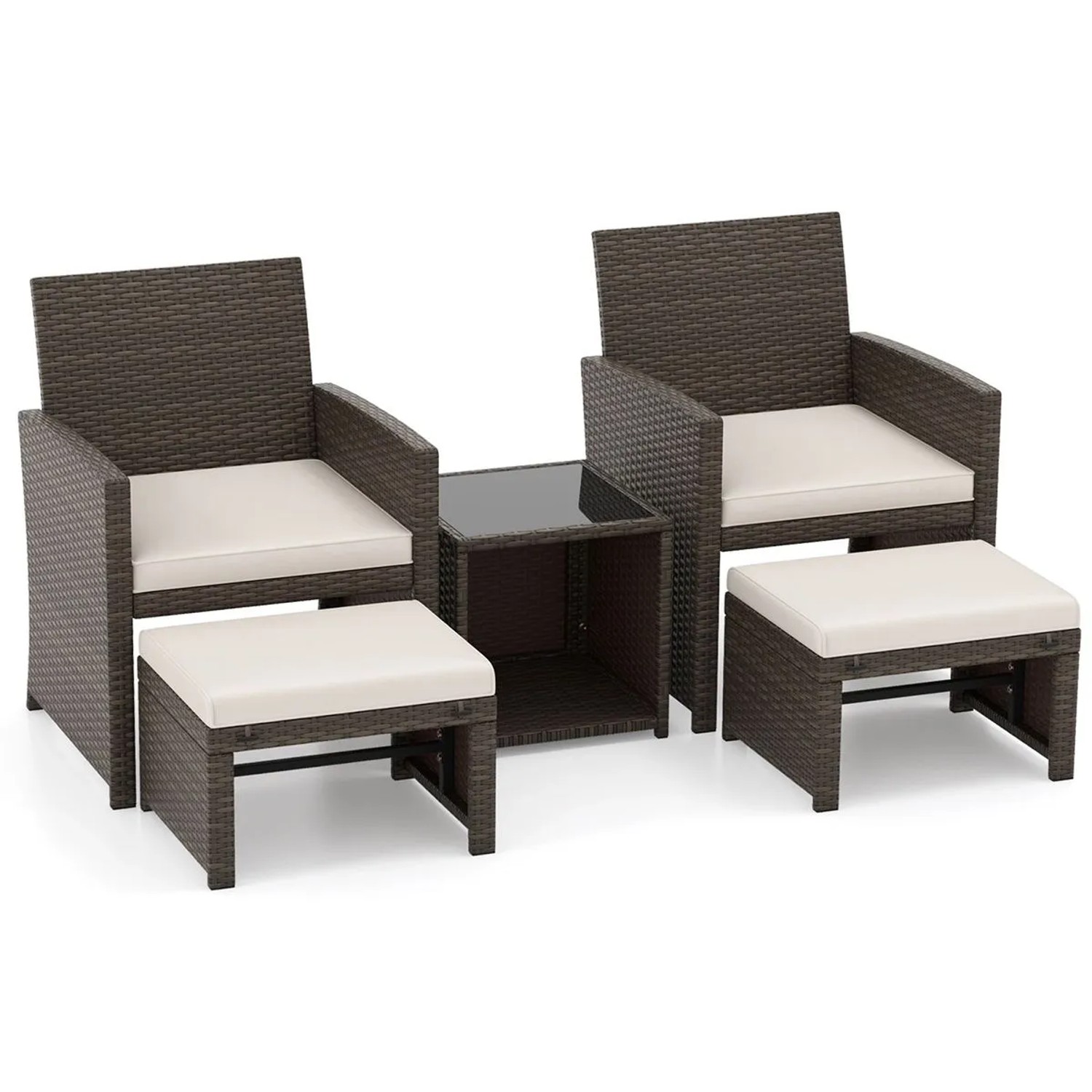 Costway Rattan Gartenmöbel Set Balkonset 2 Stühle & Tisch Weiß