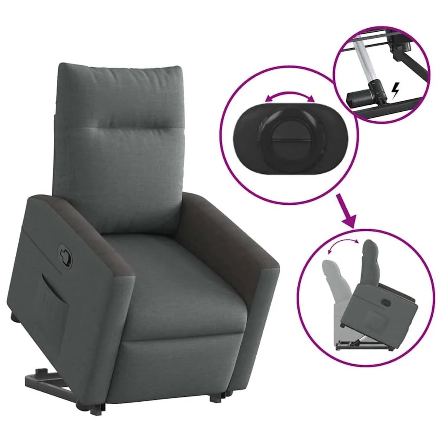 vidaXL Relaxsessel mit Aufstehhilfe Dunkelgrau Stoff 3324053_8