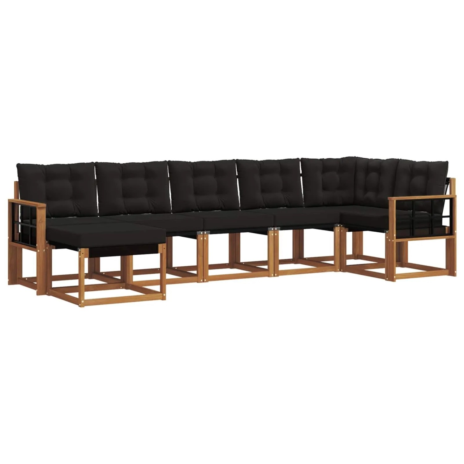 vidaXL Outdoor-Sofagarnitur mit Kissen 7-Tlg Natur und Schwarz 3368887