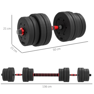 HOMCOM Hantelset, schwarz, mit Gewichten und Verbindungsstück zur Langhantel. Ideal für dein Fitness-Training.