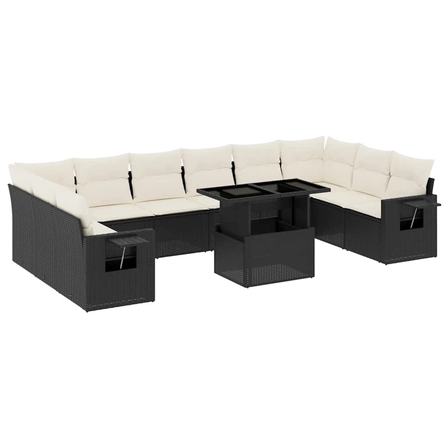 vidaXL 11-Tlg Garten-Sofagarnitur mit Kissen Schwarz Poly Rattan 3268146 günstig online kaufen
