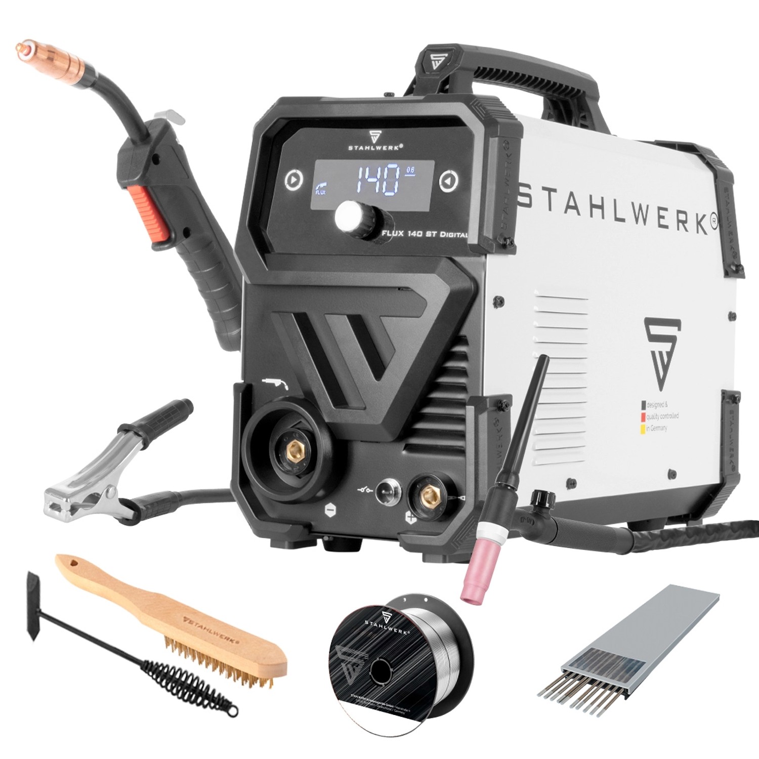 STAHLWERK Schweißgerät FLUX 140 ST Digital Lift TIG Starter Set mit 140 A