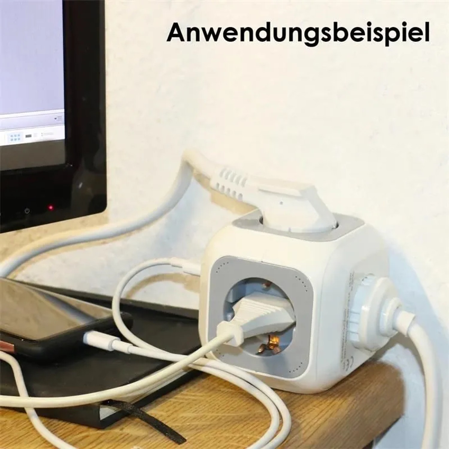 world-trading-net SteckdosenWürfel 4-fach + USB-A C 14m Kabel_5
