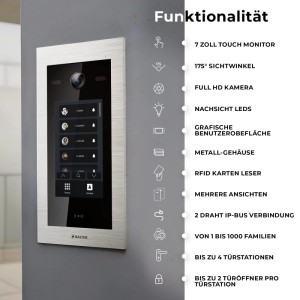 Balter EVO HD Touch Video Türsprechanlage Touchscreen RFID Zweifamilienhaus 2x 7 Zoll Monitor Silber Schwarz