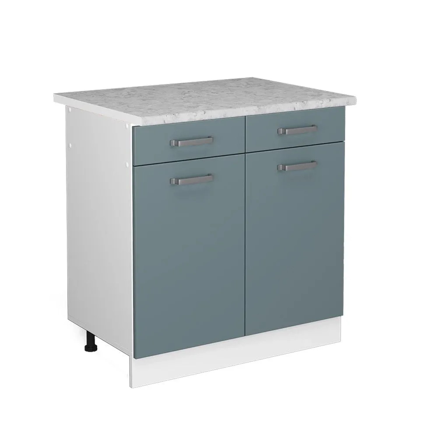 Vicco Küchenunterschrank R-Line Schubladenschrank für die Küche Blau-Grau Weiß 80 cm AP Marmor