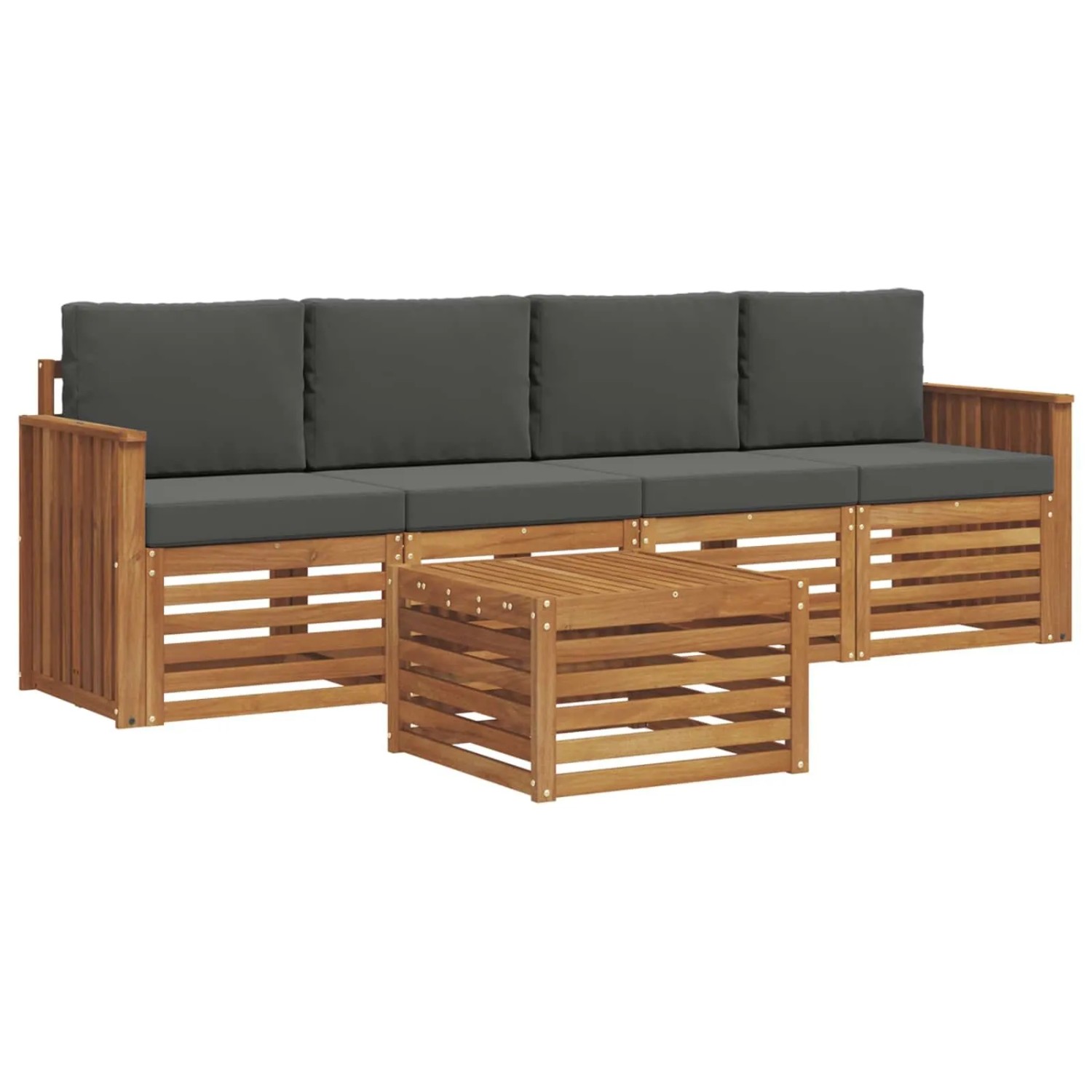 vidaXL Sofagarnituren 5-Tlg Natur und Anthrazit Massivholz Akazie 3374327