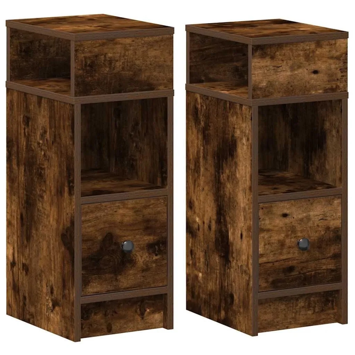 vidaXL Nachttische 2 Stk mit Schublade Räuchereiche 25x31x66 cm 858623