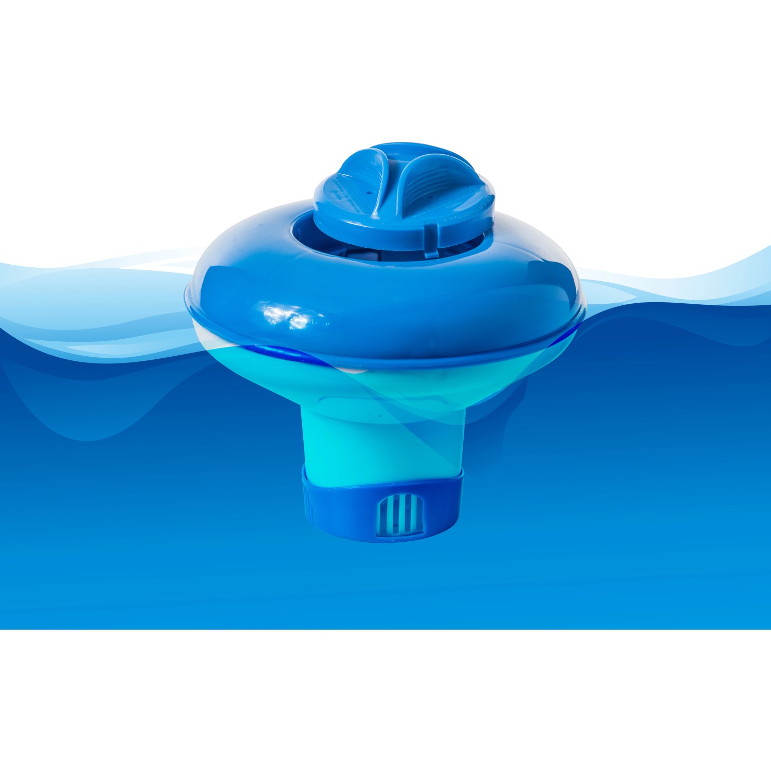 Blauer Summer Fun Chlordosierschwimmer für 20g Tabletten im Wasser.