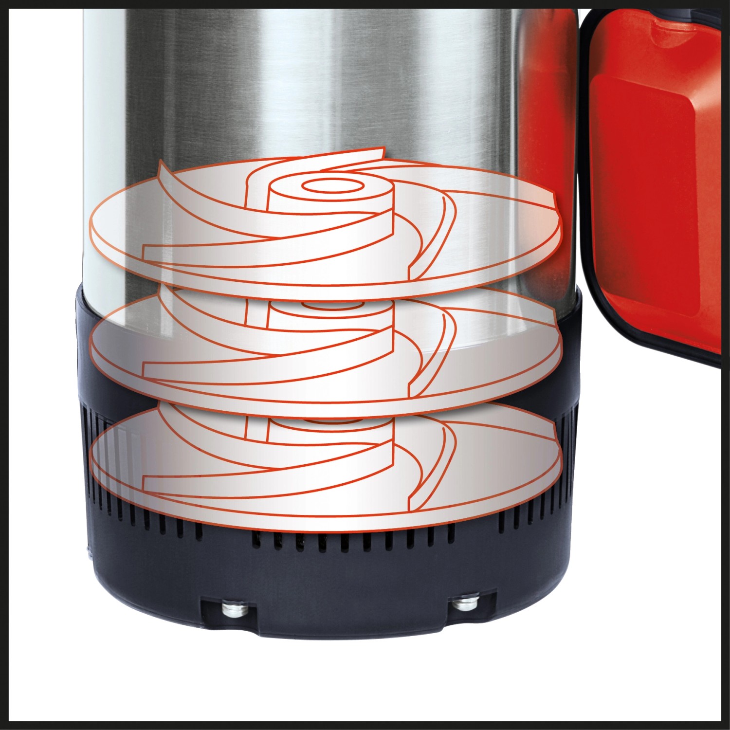 Detailaufnahme der Einhell GC-DW 900 N Tauchdruckpumpe mit mehrstufigem Pumpenrad.