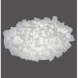 Weiße LED-Deckenleuchte Lolasmart-Naomi mit Stoffschirm, Durchmesser 50 cm.