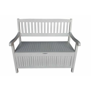 Weiße Sedex Gartenbank Truhenbank Greena mit Stauraum, Breite 107 cm.