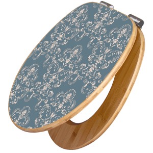 Banjado WC-Sitz aus Bambus mit Royal Creme Blau Motiv und Absenkautomatik.