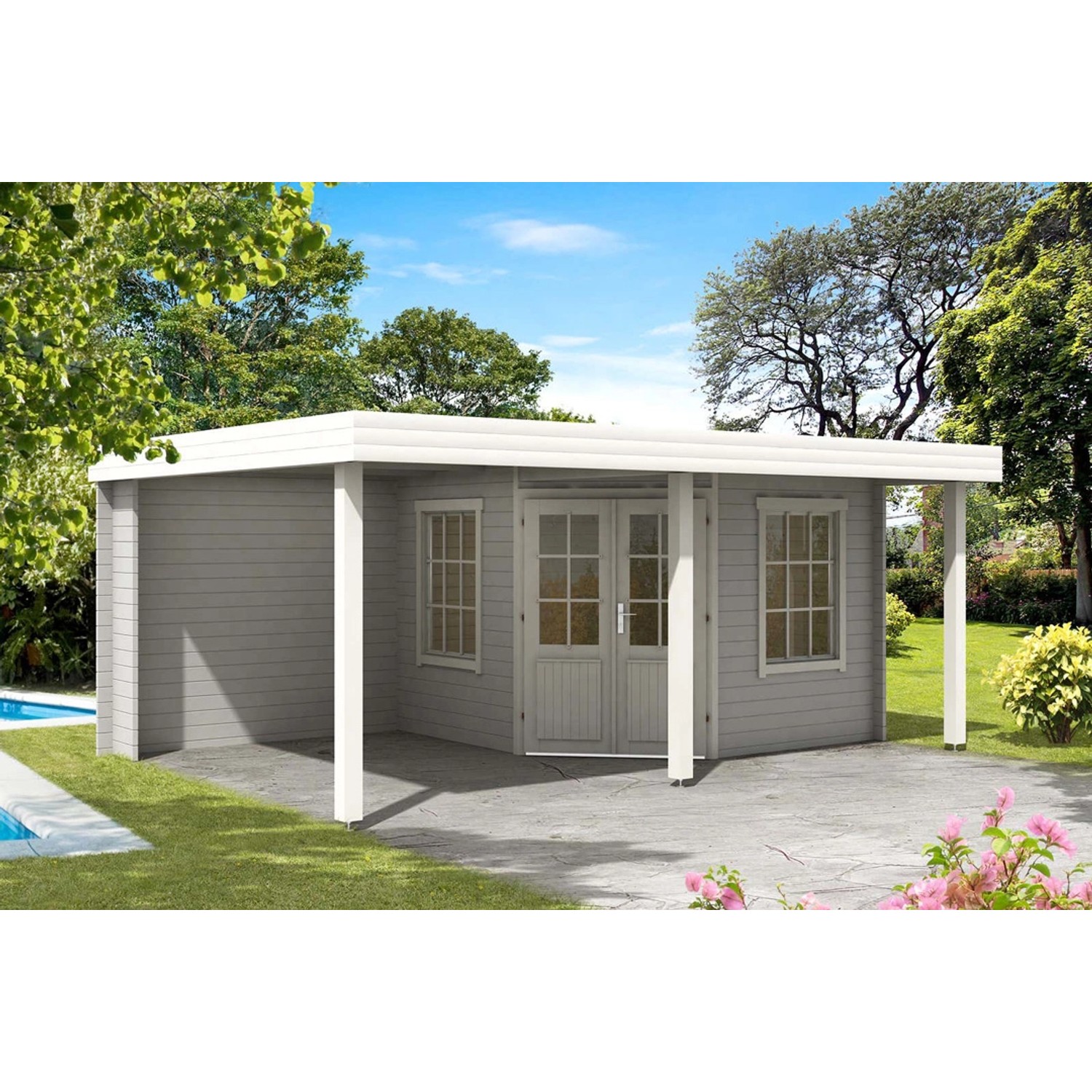 Alpholz Gartenhaus Hanna-40 Plus Flachdach 598 cm x 402 cm Grau günstig online kaufen