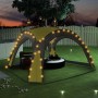Grünes Partyzelt mit LED-Beleuchtung und Seitenwänden, ideal für Gartenpartys und Camping.
